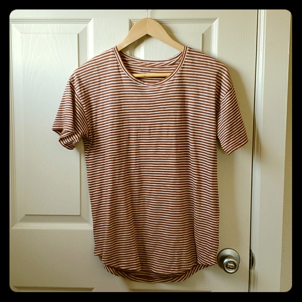 Madewell Cropped Orange And White Striped T Shirt